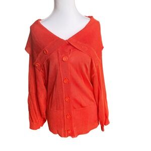 Adrienne Vittadini Orange Portrait Collar Cardigan Sweater Viscose Womens Size M